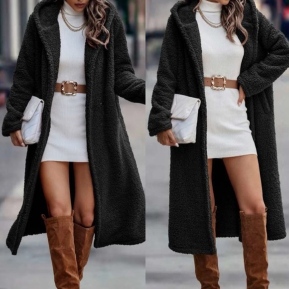 Cozy Teddy Hoodie Long Jacket Coat - Picture 11 of 13